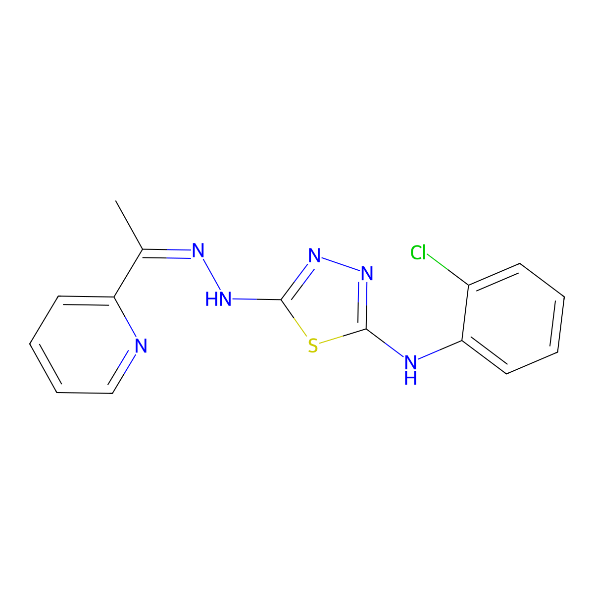 5-N-(2-chlorophenyl)-2-N-(1-pyridin-2-ylethylideneamino)-1,3,4-thiadiazole-2,5-diamine molecular structure, CAS 127142-30-7