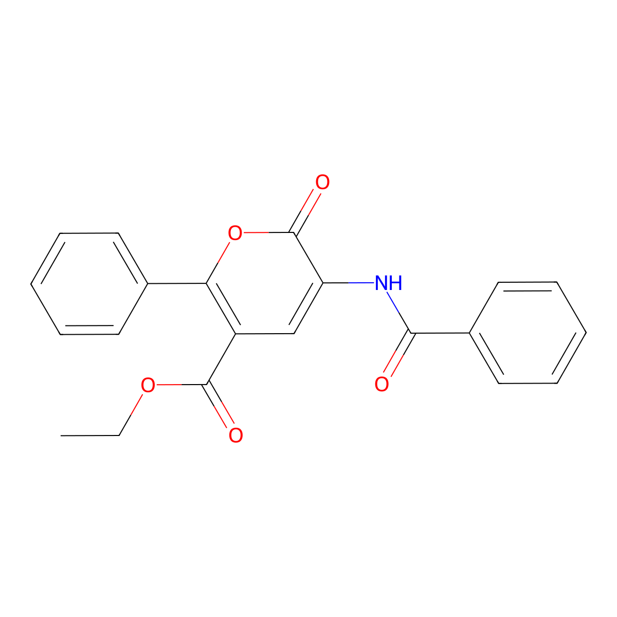 Ethyl 3-benzamido-2-oxo-6-phenyl-2H-pyran-5-carboxylate molecular structure, CAS 127143-18-4