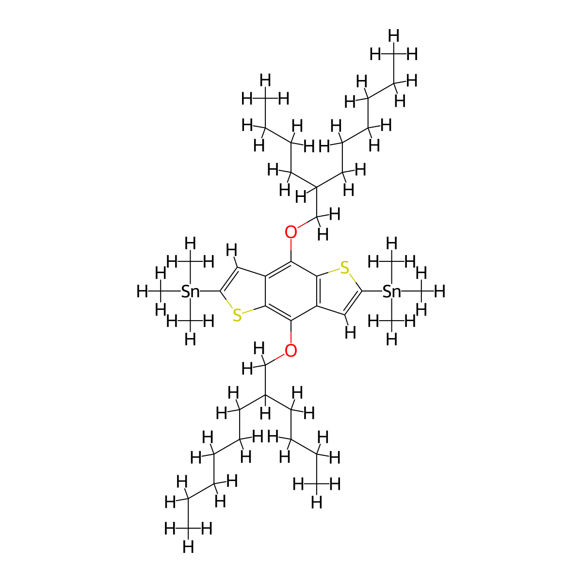 Stannane, 1,1'-(4,8-bis((2-butyloctyl)oxy)benzo(1,2-b:4,5-b')dithiophene-2,6-diyl)bis(1,1,1-trimethyl- molecular structure, CAS 1271439-08-7