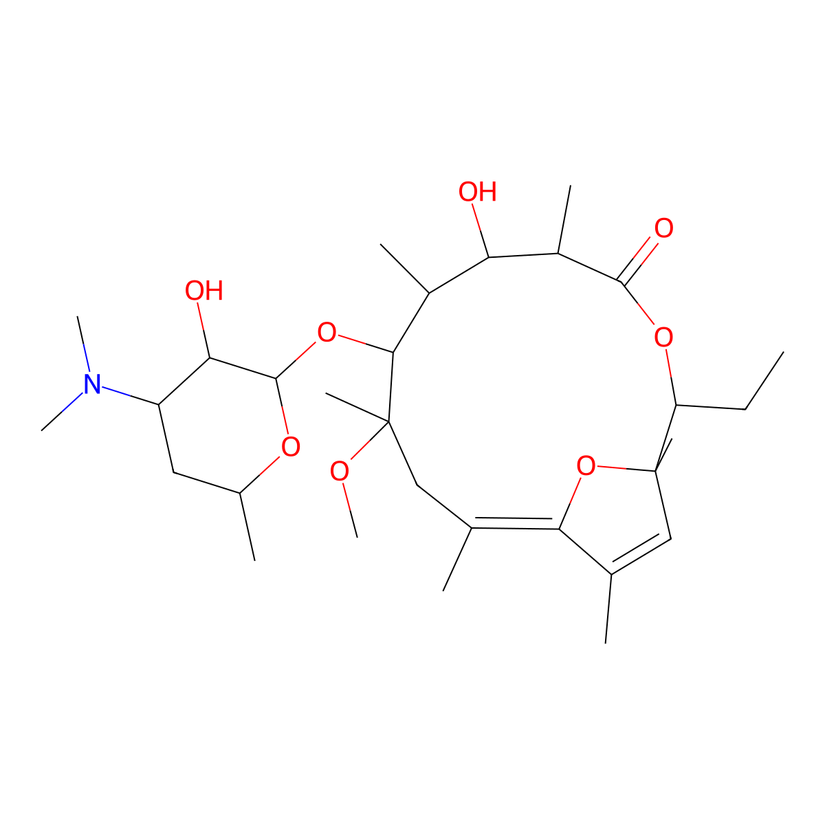 (1S,2R,5R,6S,7S,8R,9R)-8-[(2S,3R,4S,6R)-4-(dimethylamino)-3-hydroxy-6-methyloxan-2-yl]oxy-2-ethyl-6-hydroxy-9-methoxy-1,5,7,9,11,13-hexamethyl-3,15-dioxabicyclo[10.2.1]pentadeca-11,13-dien-4-one molecular structure, CAS 127157-35-1