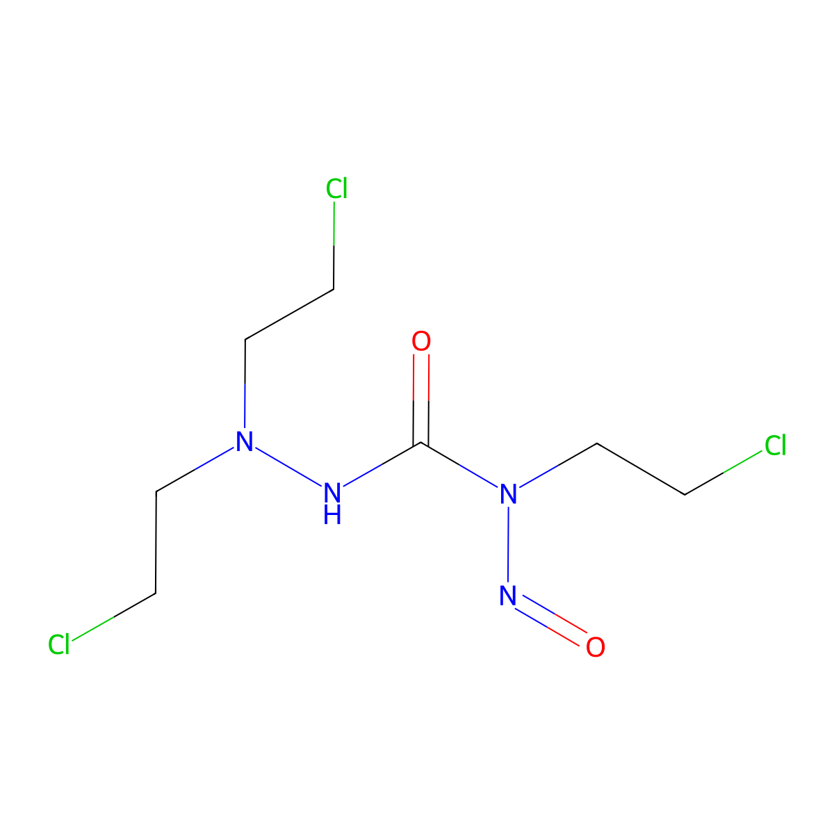 1,1-Di-(2-chloroethyl)-4-nitroso-4-(2-chloroethyl)semicarbazide molecular structure, CAS 127158-47-8
