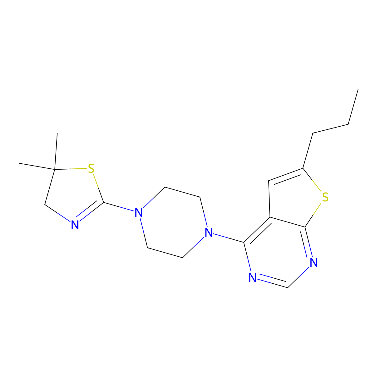 4-(4-(5,5-Dimethyl-4,5-dihydrothiazol-2-yl)piperazin-1-yl)-6-propylthieno[2,3-d]pyrimidine molecular structure, CAS 1271738-62-5