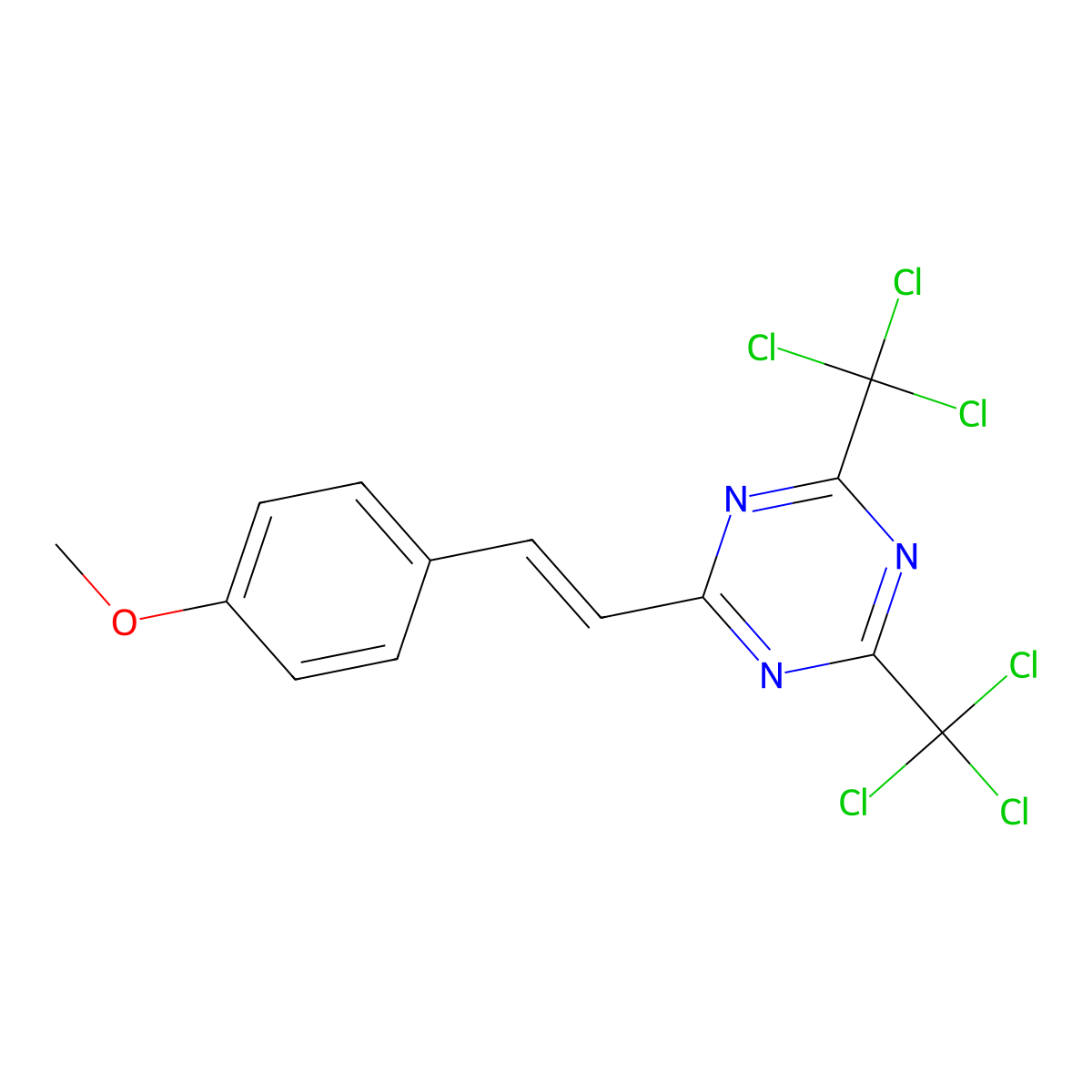 2-((1E)-2-(4-Methoxyphenyl)ethenyl)-4,6-bis(trichloromethyl)-1,3,5-triazine molecular structure, CAS 127192-46-5