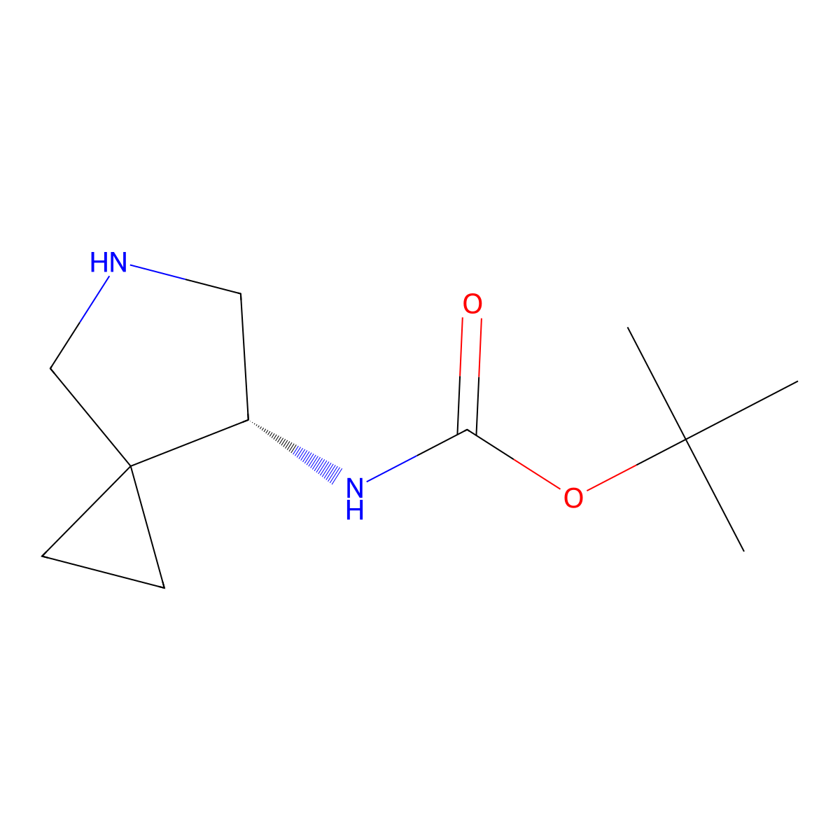 tert-Butyl (7R)-5-azaspiro(2.4)heptan-7-ylcarbamate molecular structure, CAS 127199-44-4