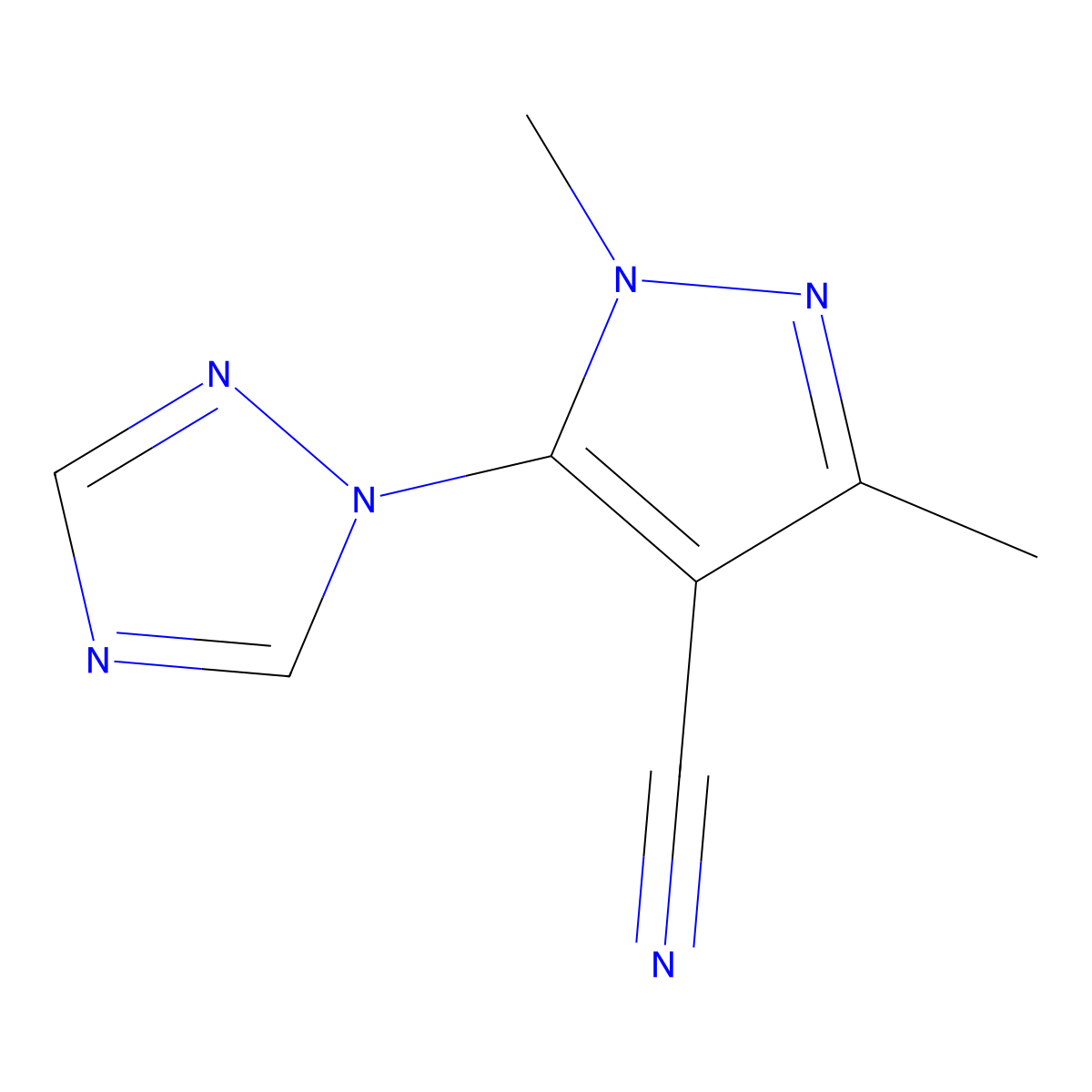 1,3-dimethyl-5-(1H-1,2,4-triazol-1-yl)-1H-pyrazole-4-carbonitrile molecular structure, CAS 1272069-02-9