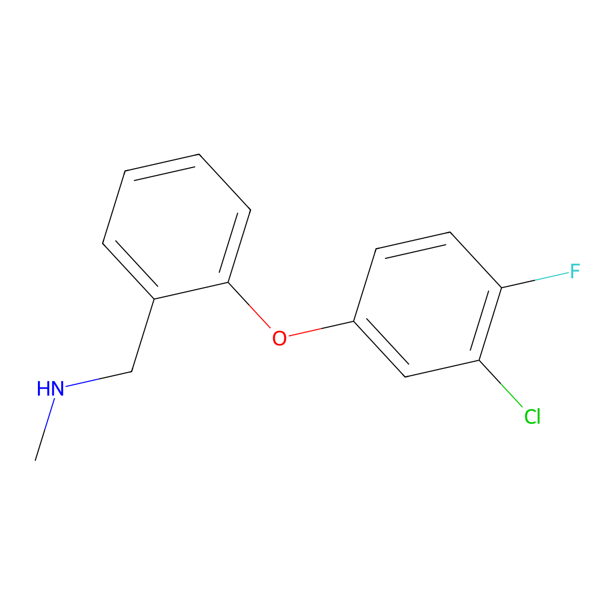 {[2-(3-Chloro-4-fluorophenoxy)phenyl]methyl}(methyl)amine molecular structure, CAS 1272112-78-3