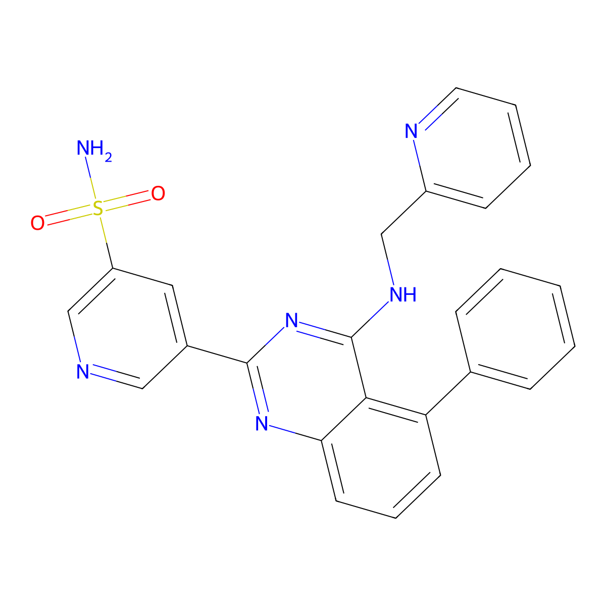 5-(5-Phenyl-4-(pyridin-2-ylmethylamino)quinazolin-2-yl)pyridine-3-sulfonamide molecular structure, CAS 1272353-82-8