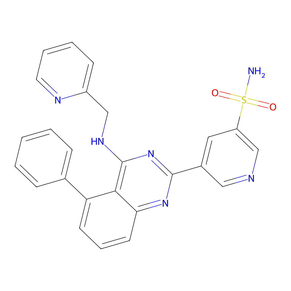 5-(5-Phenyl-4-(pyridin-2-ylmethylamino)quinazolin-2-yl)pyridine-3-sulfonamide molecular structure, CAS 1272353-82-8