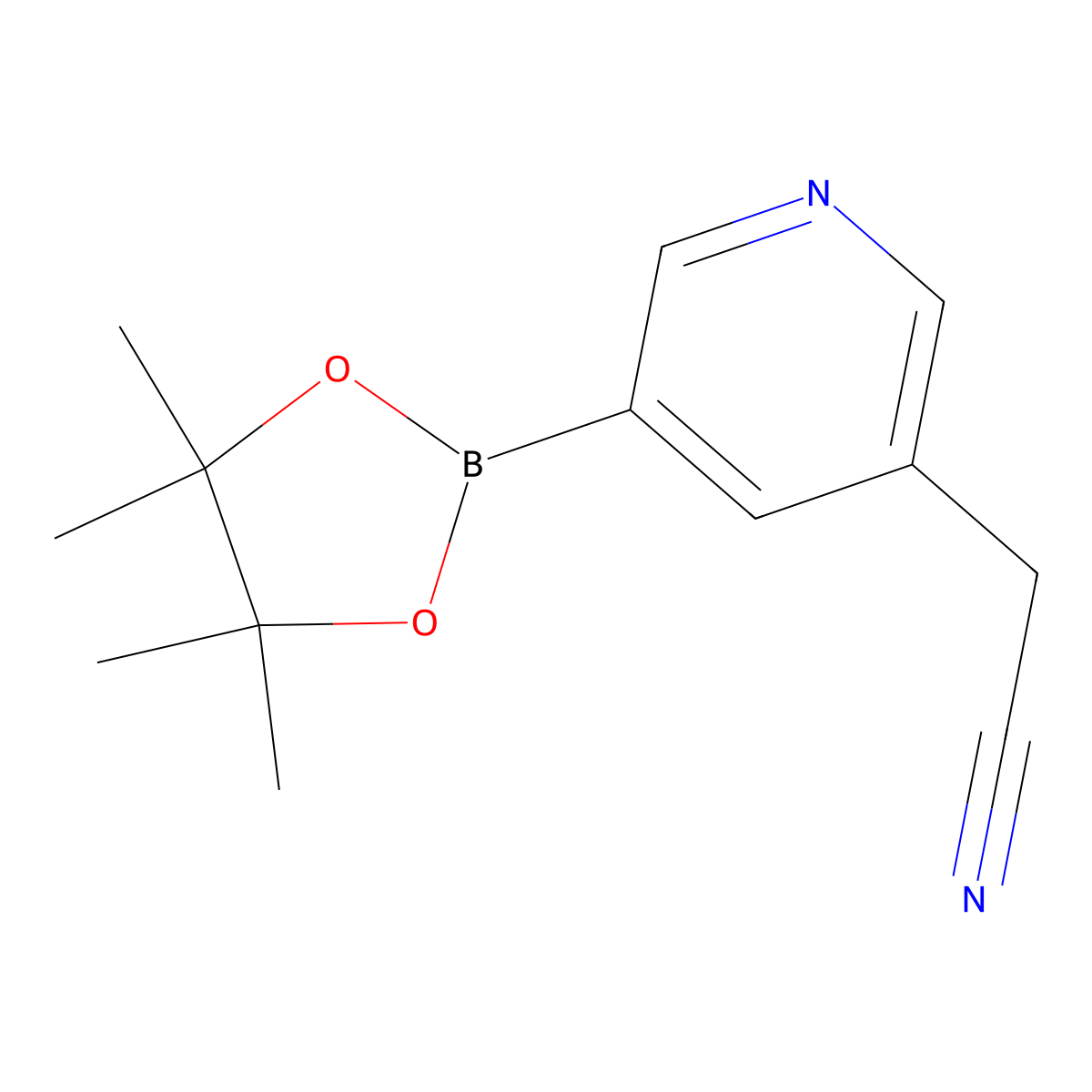 2-(5-(4,4,5,5-Tetramethyl-1,3,2-dioxaborolan-2-yl)pyridin-3-yl)acetonitrile molecular structure, CAS 1272356-97-4