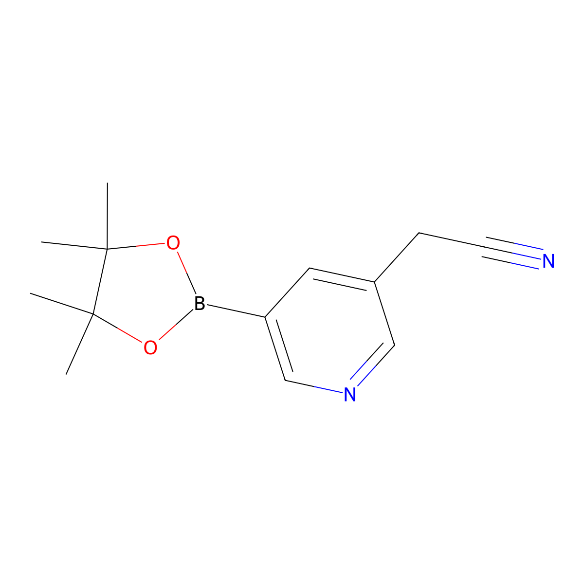 2-(5-(4,4,5,5-Tetramethyl-1,3,2-dioxaborolan-2-yl)pyridin-3-yl)acetonitrile molecular structure, CAS 1272356-97-4