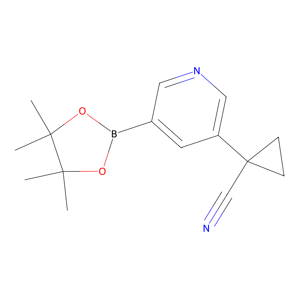 1-(5-(4,4,5,5-Tetramethyl-1,3,2-dioxaborolan-2-yl)pyridin-3-yl)cyclopropane-1-carbonitrile molecular structure, CAS 1272357-23-9