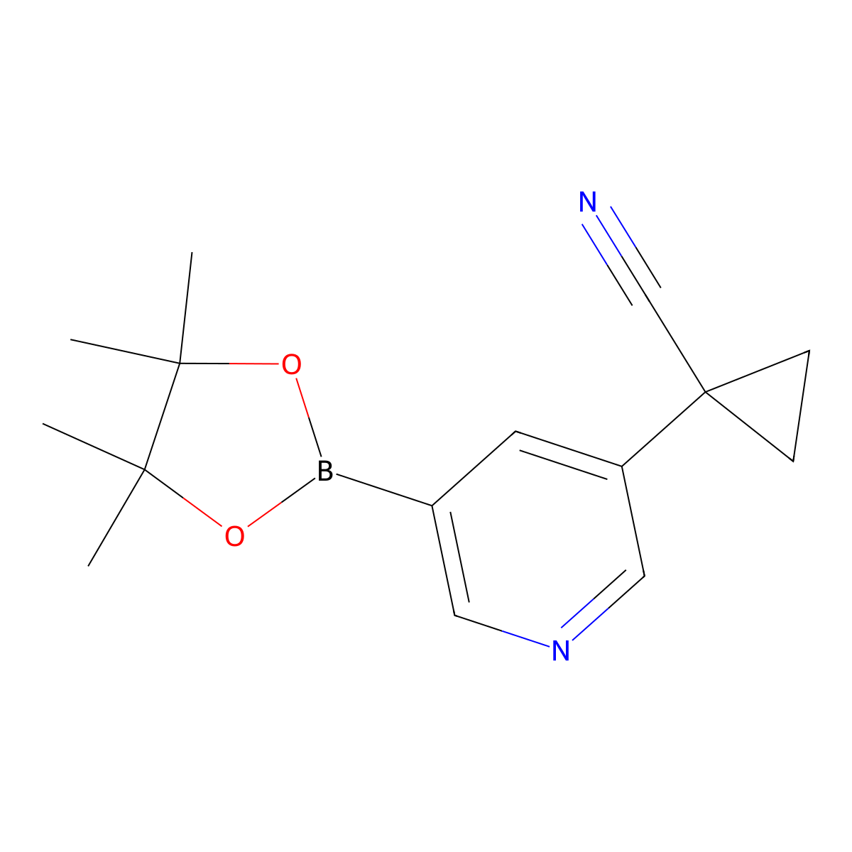 1-(5-(4,4,5,5-Tetramethyl-1,3,2-dioxaborolan-2-yl)pyridin-3-yl)cyclopropane-1-carbonitrile molecular structure, CAS 1272357-23-9