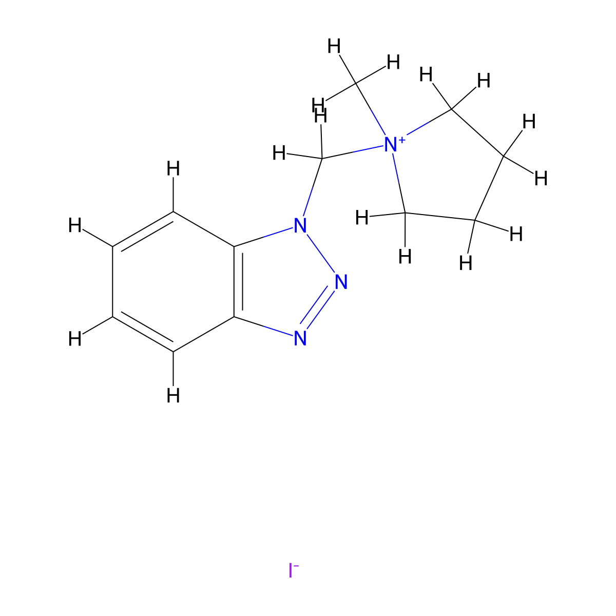 1-(1H-1,2,3-Benzotriazol-1-ylmethyl)-1-methylpyrrolidin-1-ium iodide molecular structure, CAS 127236-78-6