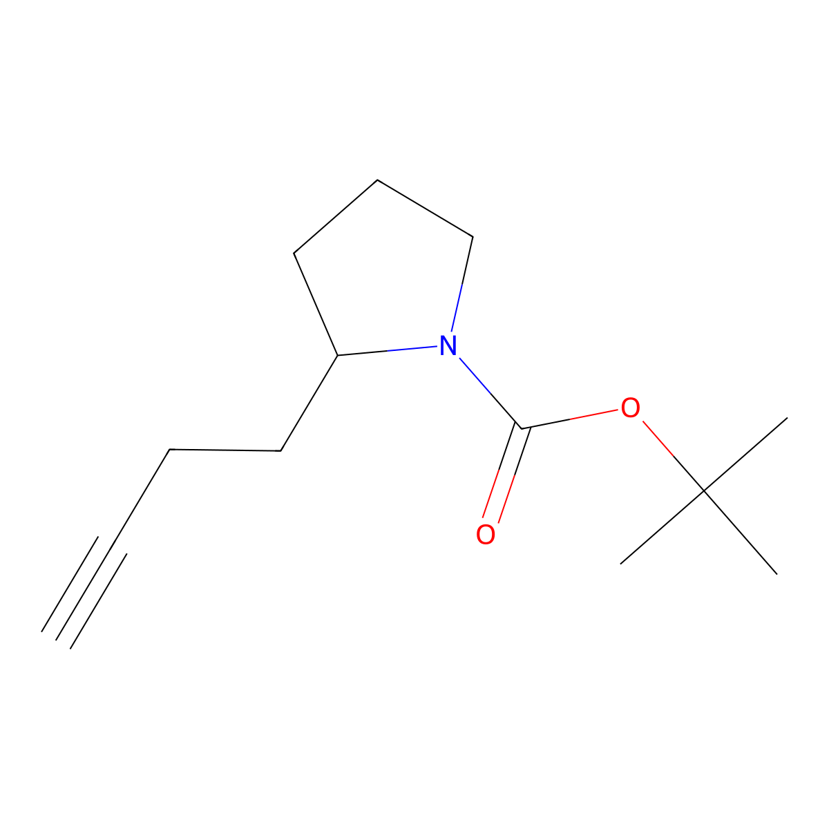 Tert-butyl 2-(but-3-yn-1-yl)pyrrolidine-1-carboxylate molecular structure, CAS 1272420-56-0