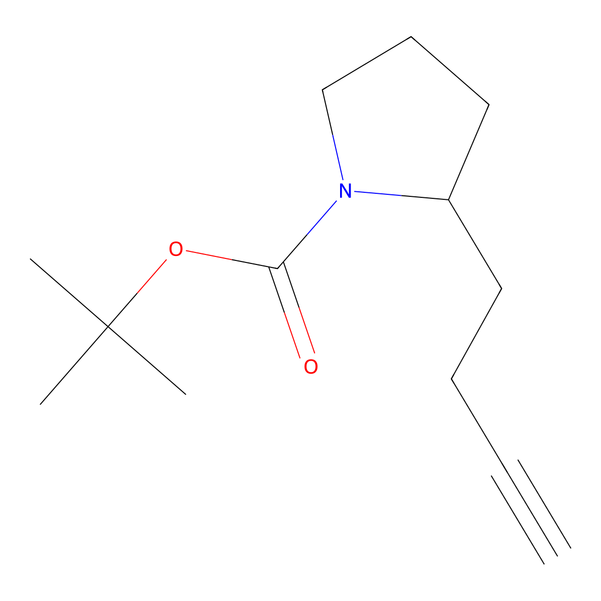 Tert-butyl 2-(but-3-yn-1-yl)pyrrolidine-1-carboxylate molecular structure, CAS 1272420-56-0
