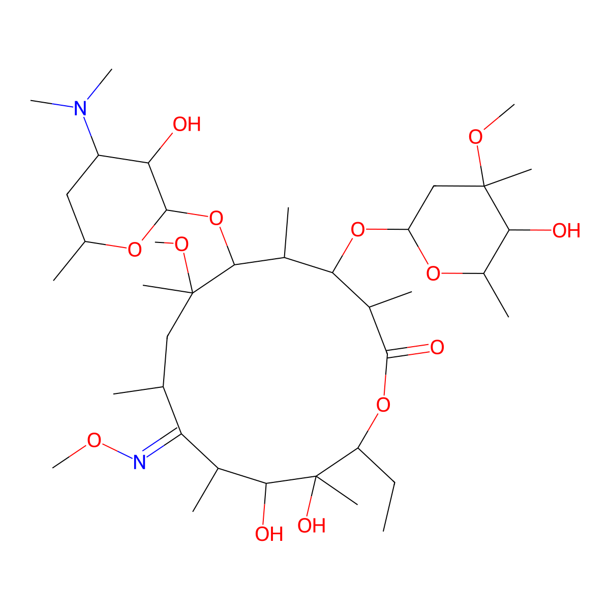 (3R,4S,5S,6R,7R,9R,11S,12R,13S,14R)-6-[(2S,3R,4S,6R)-4-(dimethylamino)-3-hydroxy-6-methyloxan-2-yl]oxy-14-ethyl-12,13-dihydroxy-4-[(2R,4R,5S,6S)-5-hydroxy-4-methoxy-4,6-dimethyloxan-2-yl]oxy-7-methoxy-10-methoxyimino-3,5,7,9,11,13-hexamethyl-oxacyclotetradecan-2-one molecular structure, CAS 127252-80-6