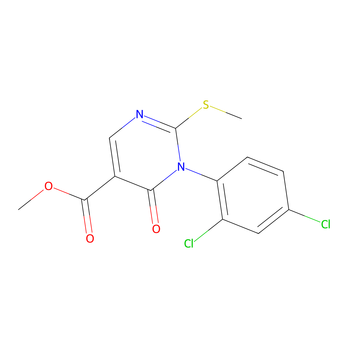 Methyl 1-(2,4-dichlorophenyl)-2-(methylsulfanyl)-6-oxo-1,6-dihydropyrimidine-5-carboxylate molecular structure, CAS 1272617-72-7
