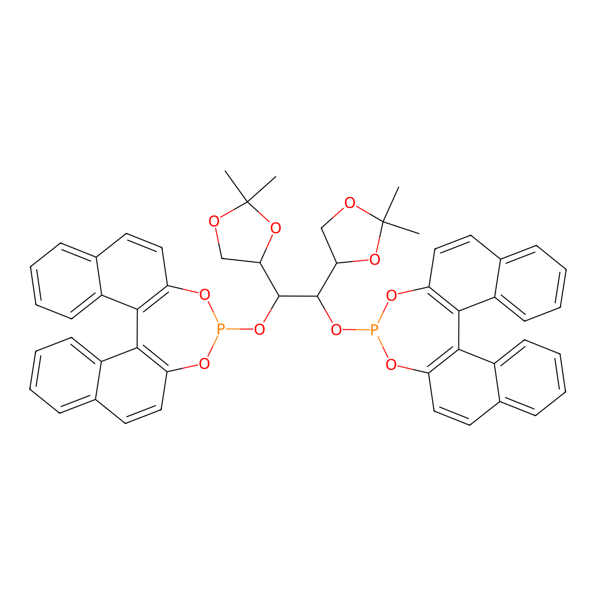 1,2:5,6-Di-O-isopropylidene-3,4-bis[(R)-1,1'-binaphthyl-2,2'-diyl]phosphite-D-mannitol molecular structure, CAS 1272671-11-0