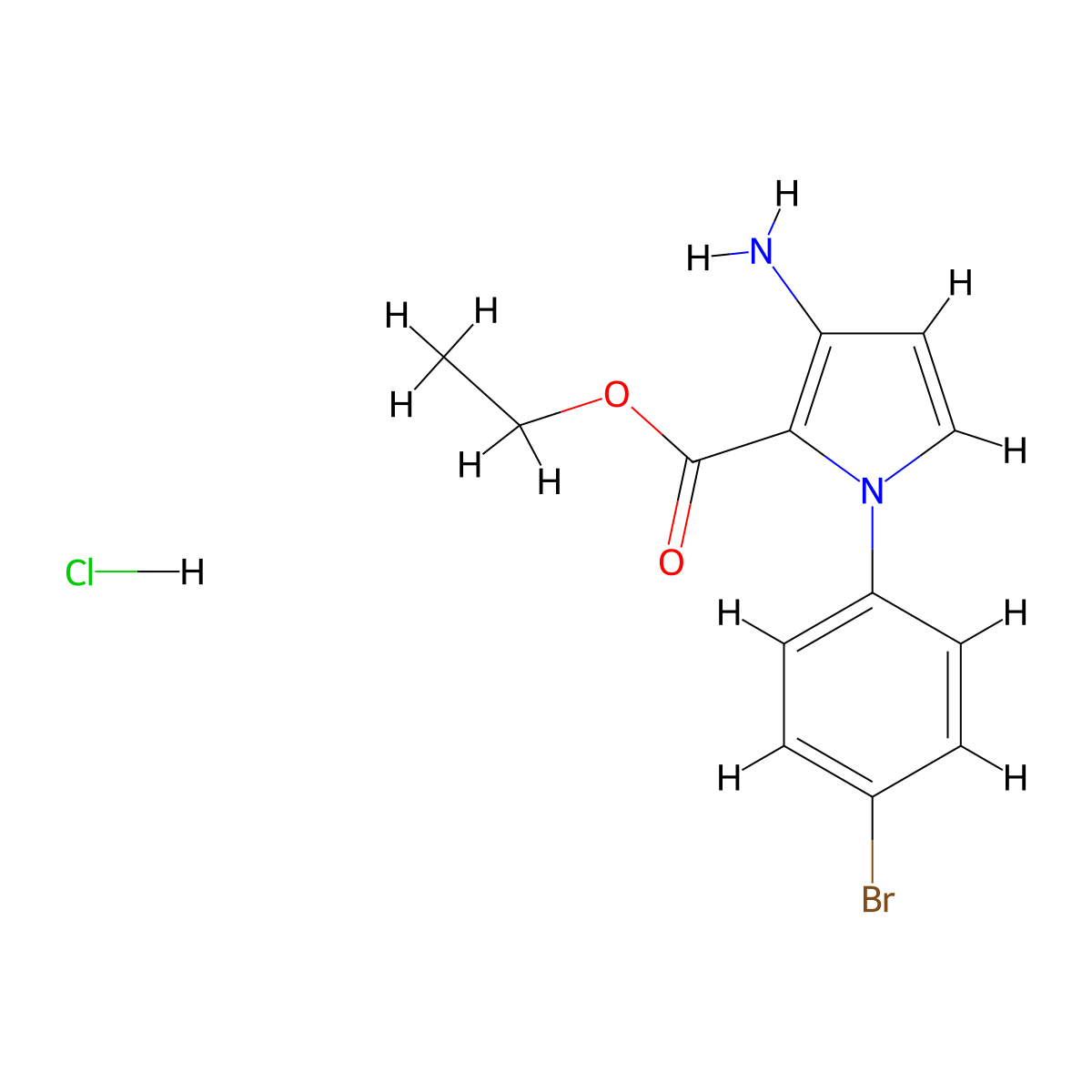 ethyl 3-amino-1-(4-bromophenyl)-1H-pyrrole-2-carboxylate hydrochloride molecular structure, CAS 1272673-95-6