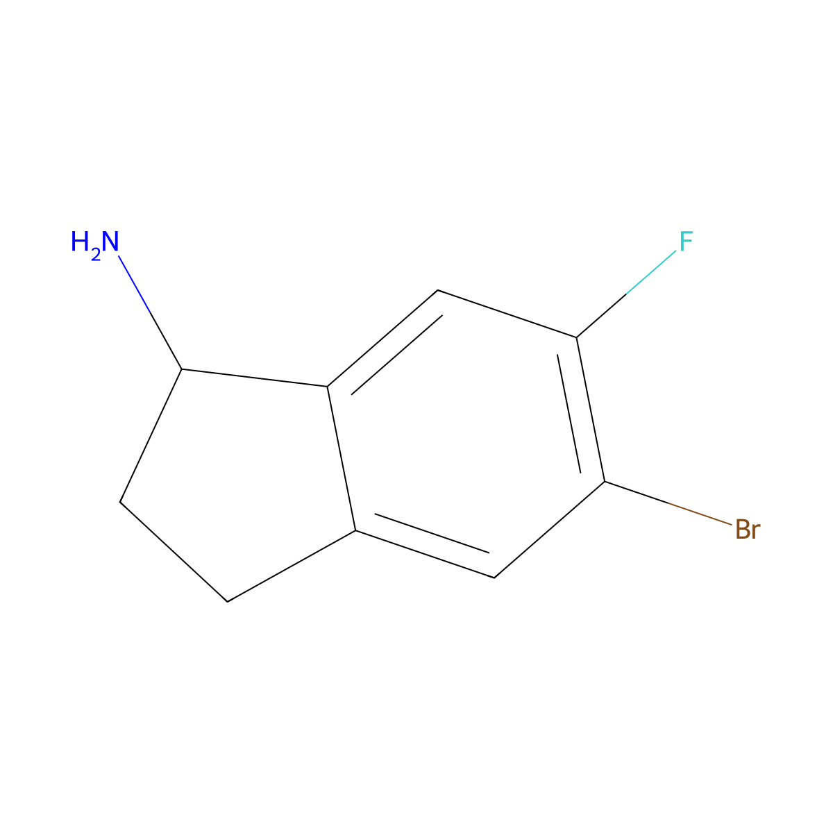 1H-Inden-1-amine, 5-bromo-6-fluoro-2,3-dihydro-, (1R)- molecular structure, CAS 1272721-75-1