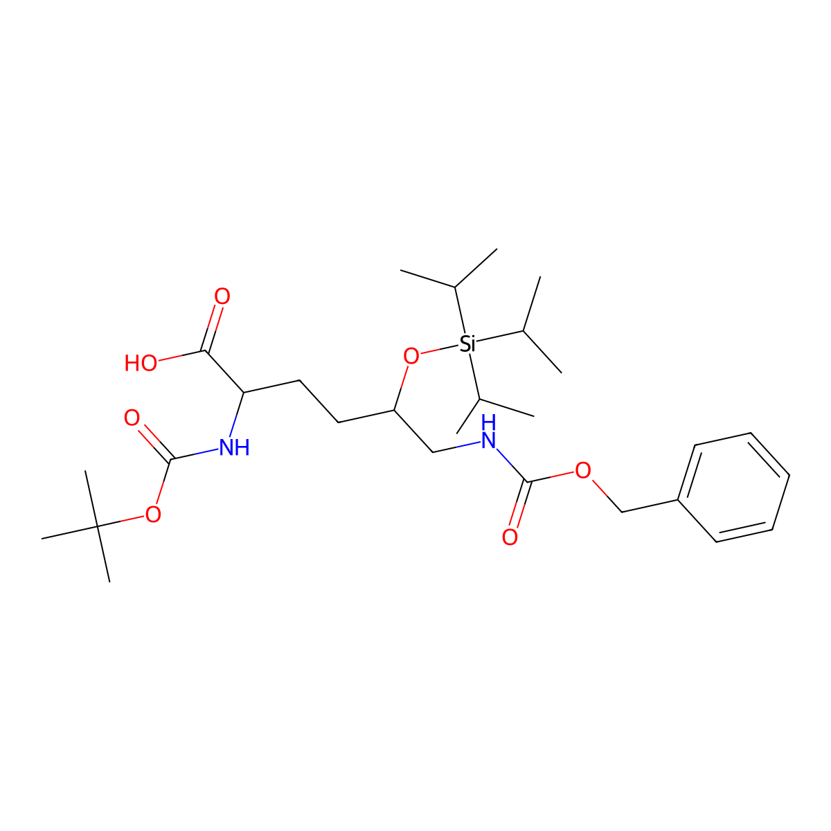 (2S,5S)-2-[(2-methylpropan-2-yl)oxycarbonylamino]-6-(phenylmethoxycarbonylamino)-5-tri(propan-2-yl)silyloxyhexanoic acid molecular structure, CAS 1272755-23-3