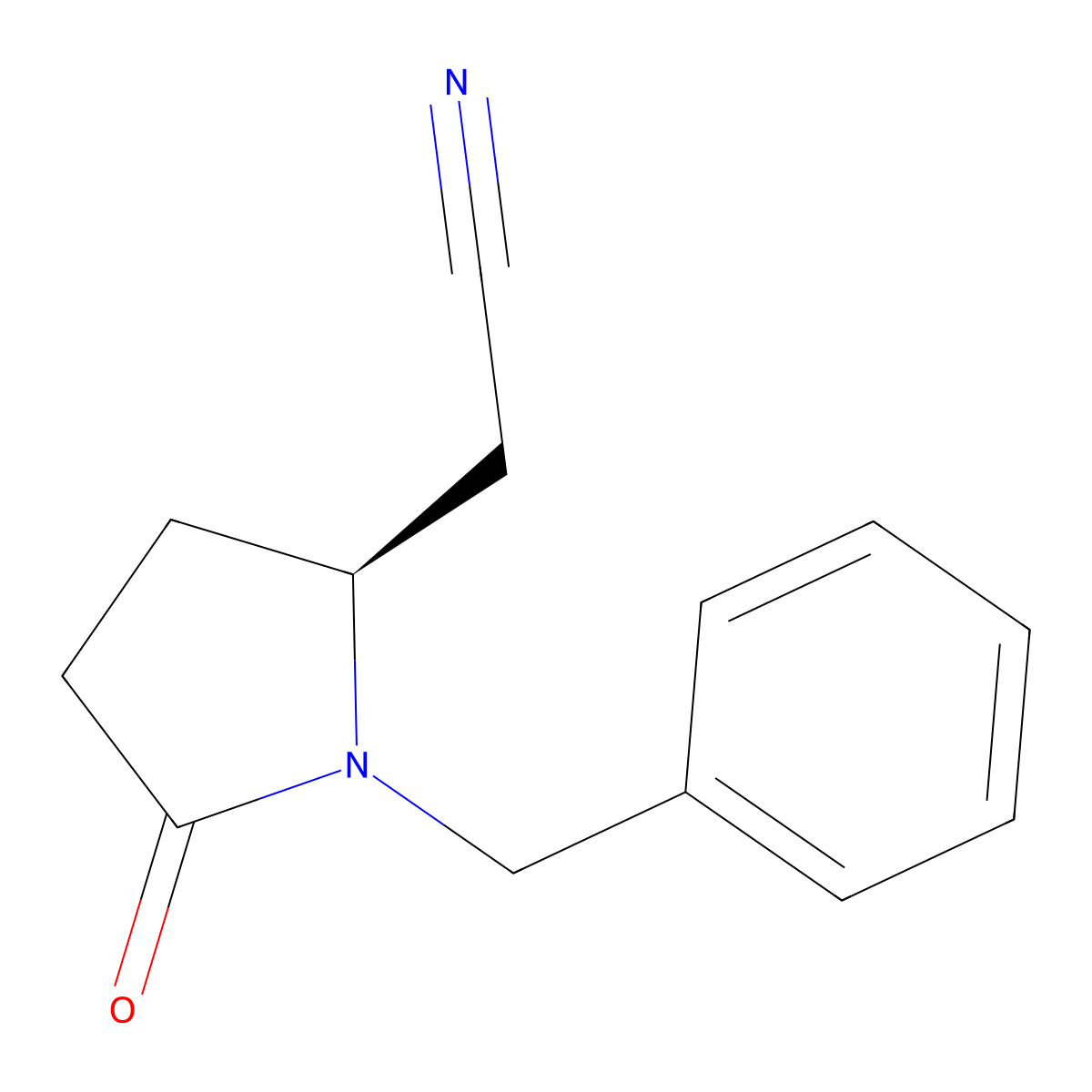 (S)-1-Benzyl-5-oxo-pyrrolidin-2-yl acetonitrile molecular structure, CAS 1272755-41-5