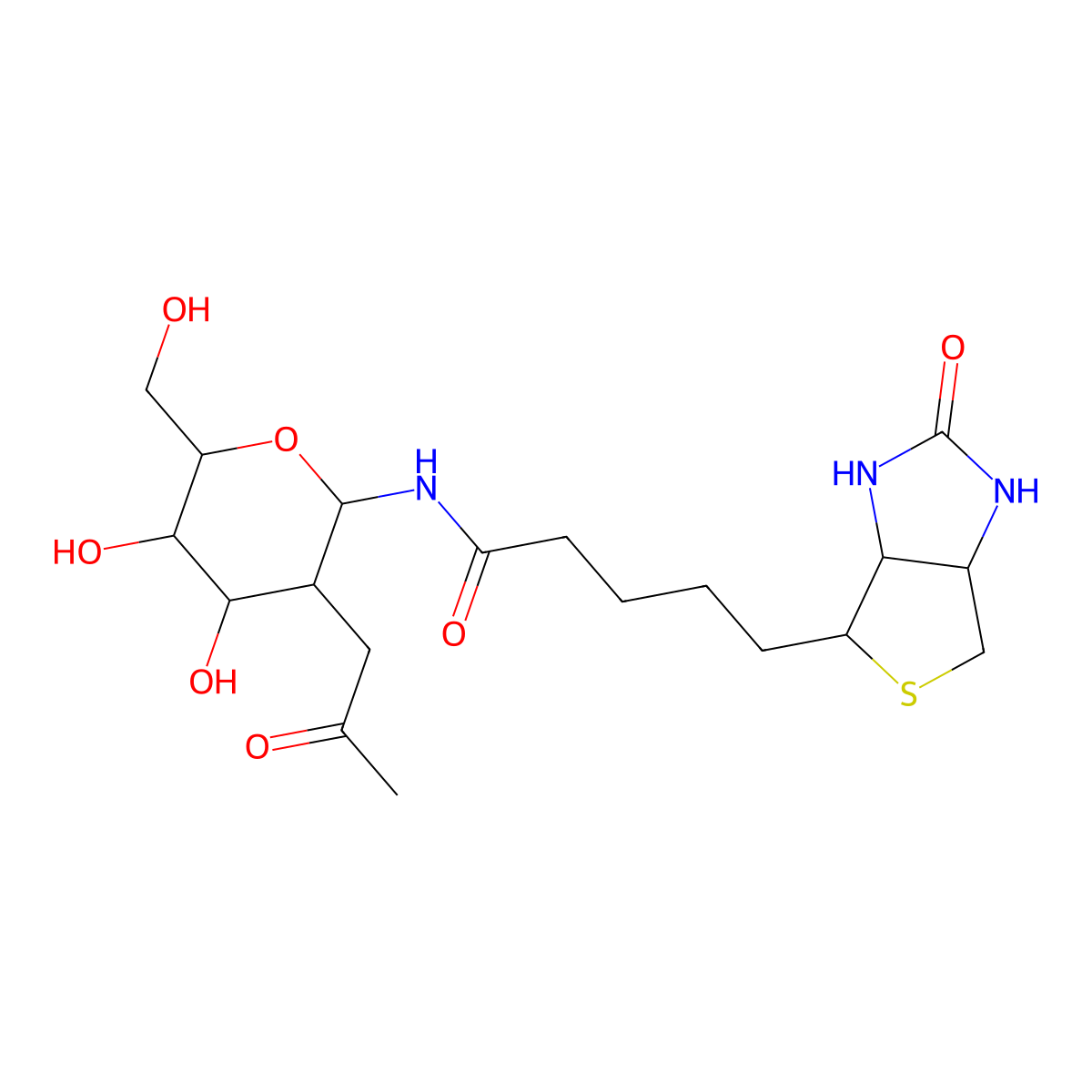 (4xi)-2-Deoxy-N-(5-((3aS,4S,6aR)-2-oxohexahydro-1H-thieno(3,4-d)imidazol-4-yl)pentanoyl)-2-(2-oxopropyl)-alpha-L-ribo-hexopyranosylamine molecular structure, CAS 1272755-69-7