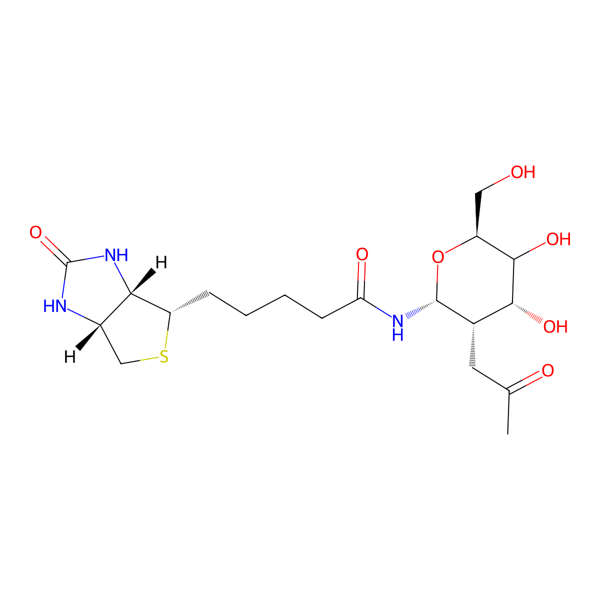 (4xi)-2-Deoxy-N-(5-((3aS,4S,6aR)-2-oxohexahydro-1H-thieno(3,4-d)imidazol-4-yl)pentanoyl)-2-(2-oxopropyl)-alpha-L-ribo-hexopyranosylamine molecular structure, CAS 1272755-69-7