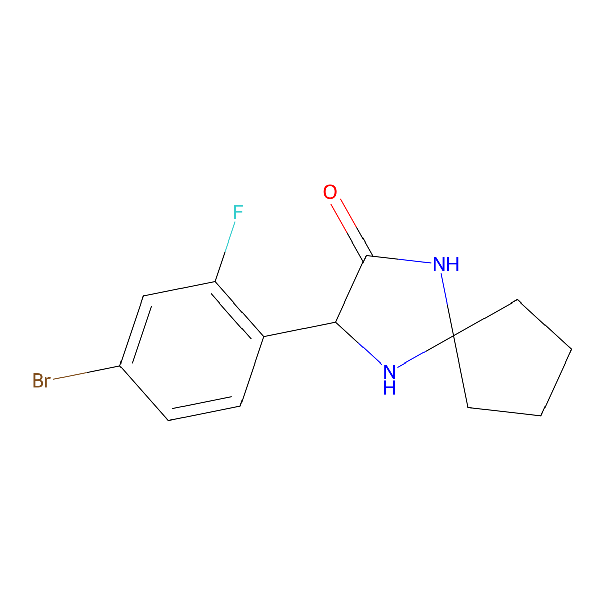 3-(4-Bromo-2-fluorophenyl)-1,4-diazaspiro[4.4]nonan-2-one molecular structure, CAS 1272755-90-4