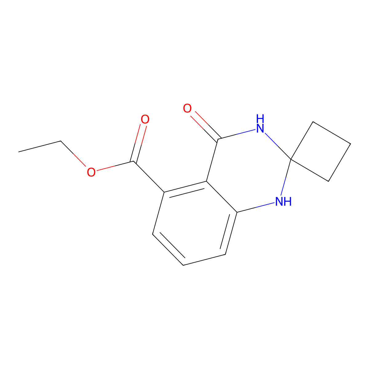 Ethyl 4'-oxo-3',4'-dihydro-1'H-spiro[cyclobutane-1,2'-quinazoline]-5'-carboxylate molecular structure, CAS 1272756-15-6