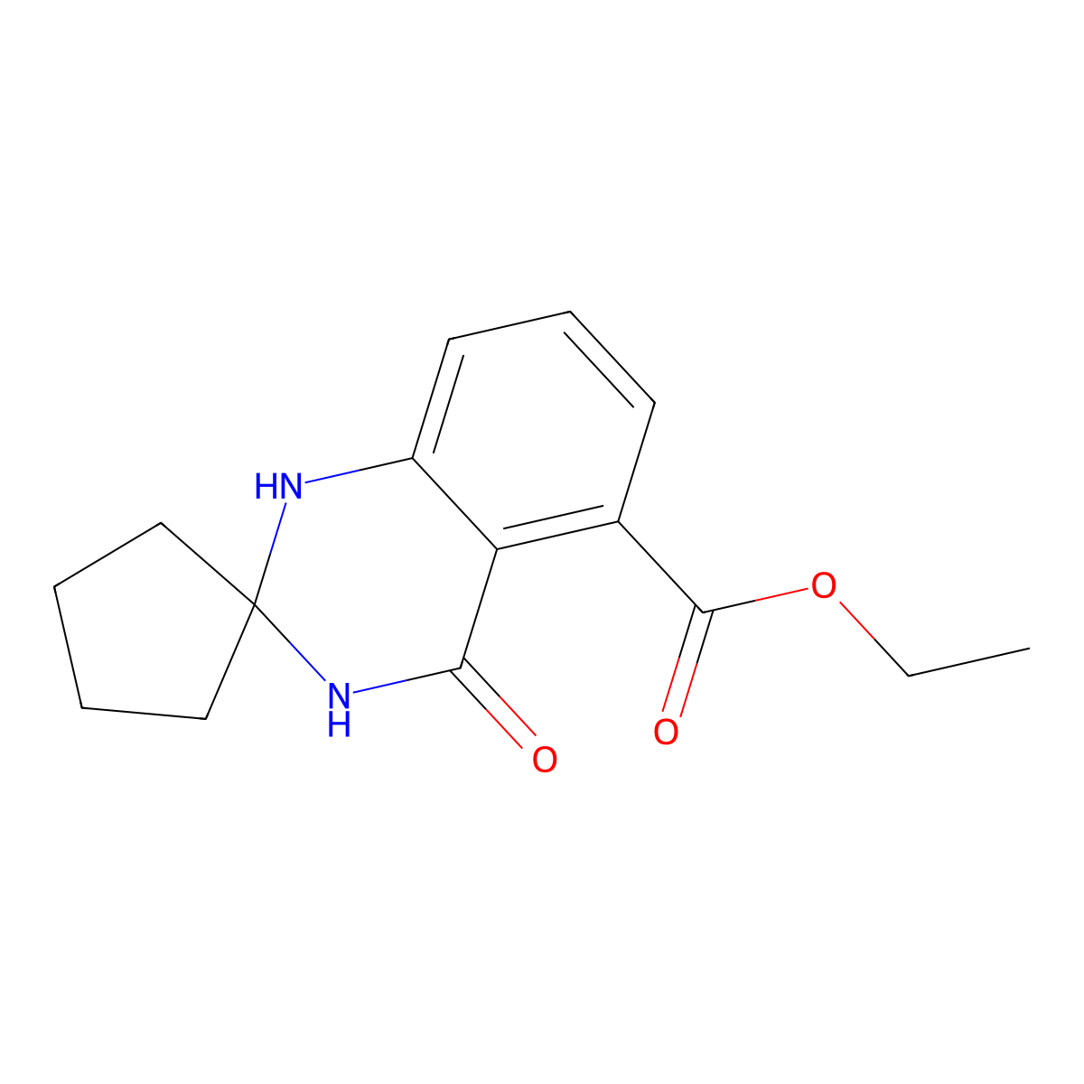 Ethyl 4'-oxo-3',4'-dihydro-1'H-spiro[cyclopentane-1,2'-quinazoline]-5'-carboxylate molecular structure, CAS 1272756-22-5