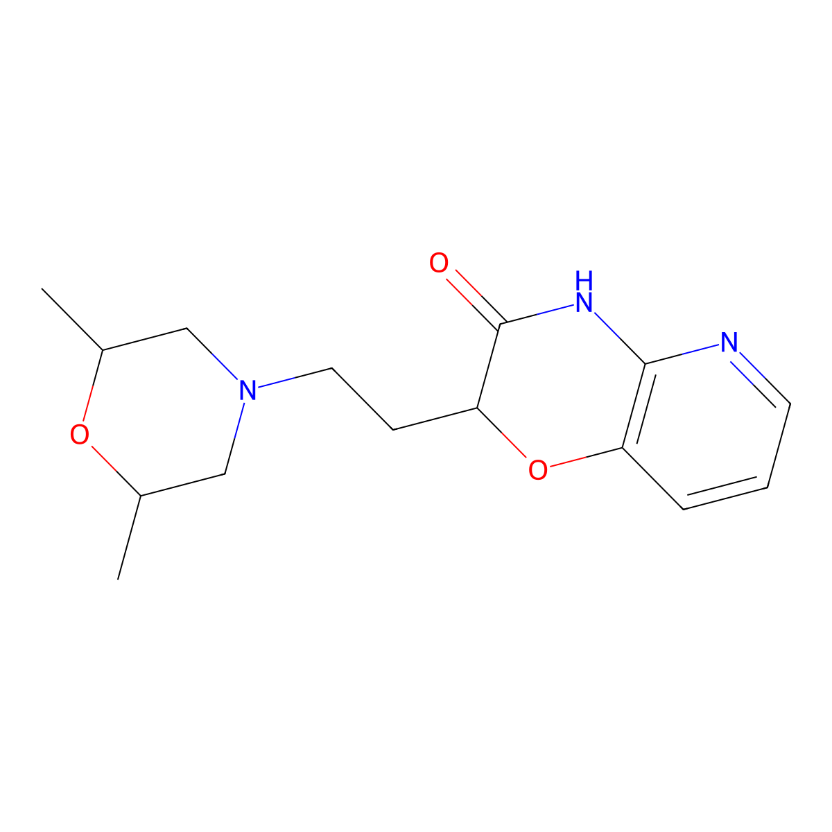 2-[2-(2,6-dimethylmorpholin-4-yl)ethyl]-2H,3H,4H-pyrido[3,2-b][1,4]oxazin-3-one molecular structure, CAS 1272756-29-2