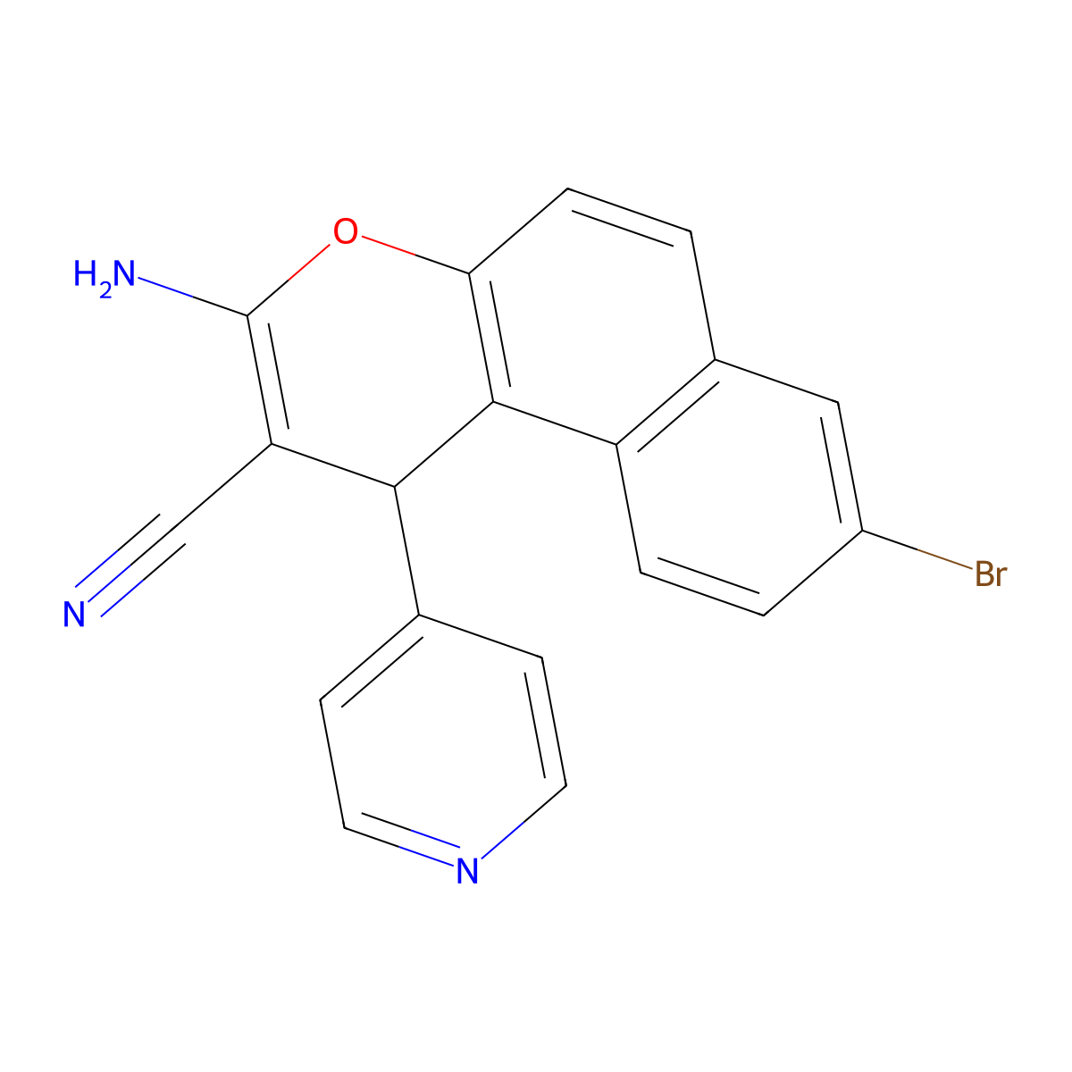 3-amino-8-bromo-1-(pyridin-4-yl)-1H-benzo[f]chromene-2-carbonitrile molecular structure, CAS 1272756-34-9