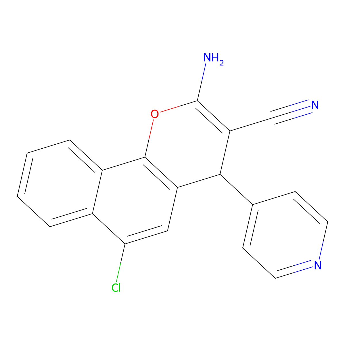 2-amino-6-chloro-4-(pyridin-4-yl)-4H-benzo[h]chromene-3-carbonitrile molecular structure, CAS 1272756-40-7