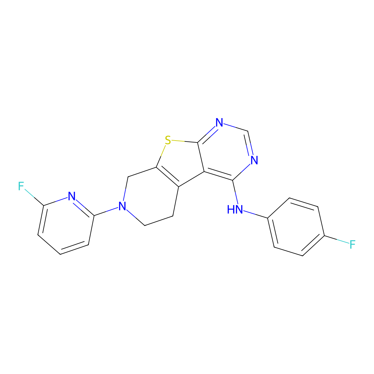 N-(4-fluorophenyl)-11-(6-fluoropyridin-2-yl)-8-thia-4,6,11-triazatricyclo[7.4.0.0^{2,7}]trideca-1(9),2(7),3,5-tetraen-3-amine molecular structure, CAS 1272756-46-3