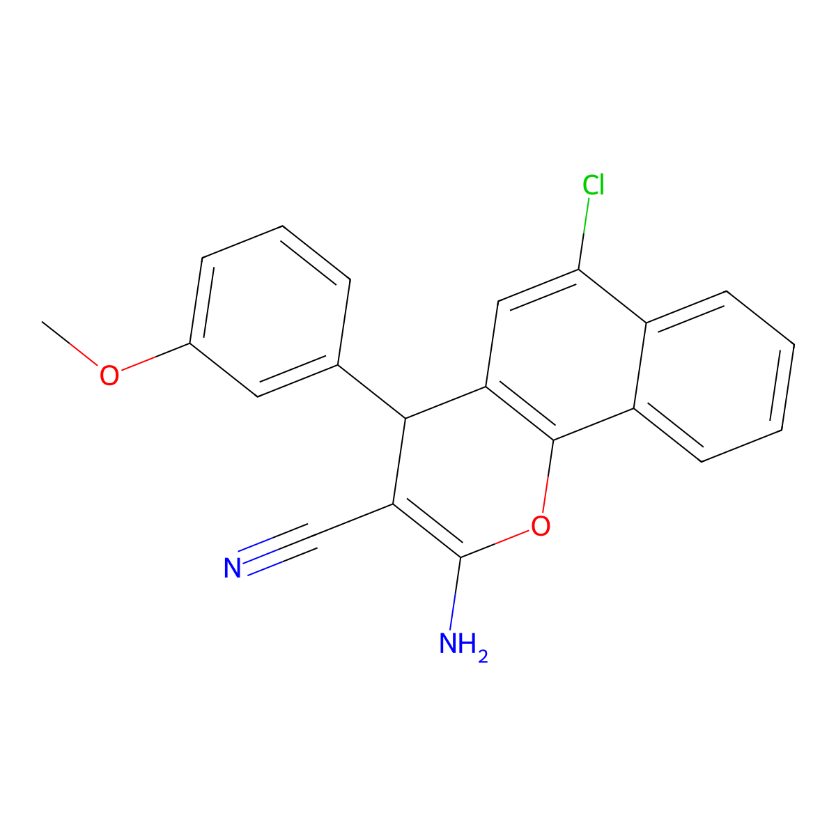 2-amino-6-chloro-4-(3-methoxyphenyl)-4H-benzo[h]chromene-3-carbonitrile molecular structure, CAS 1272756-50-9