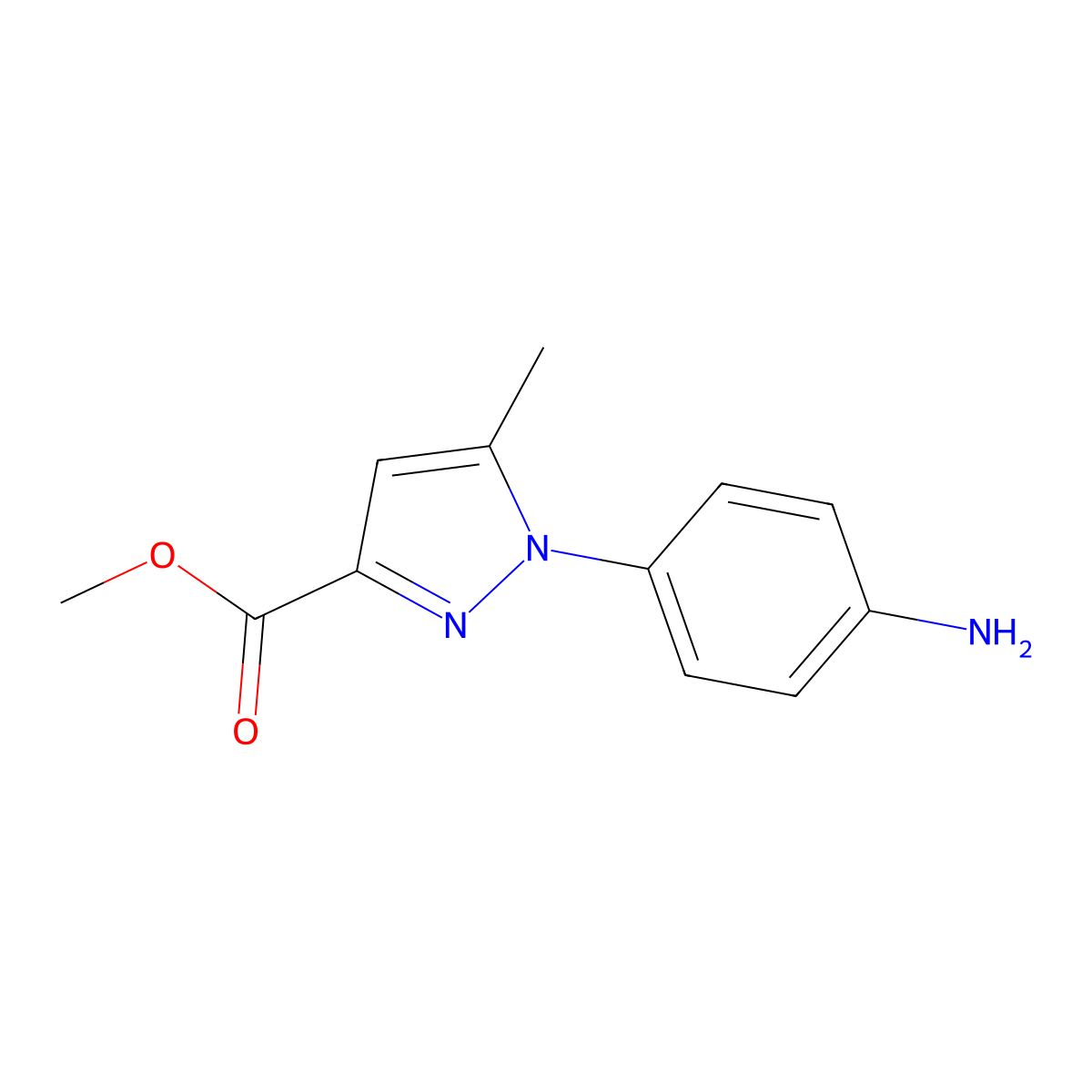 methyl 1-(4-aminophenyl)-5-methyl-1H-pyrazole-3-carboxylate molecular structure, CAS 1272756-53-2