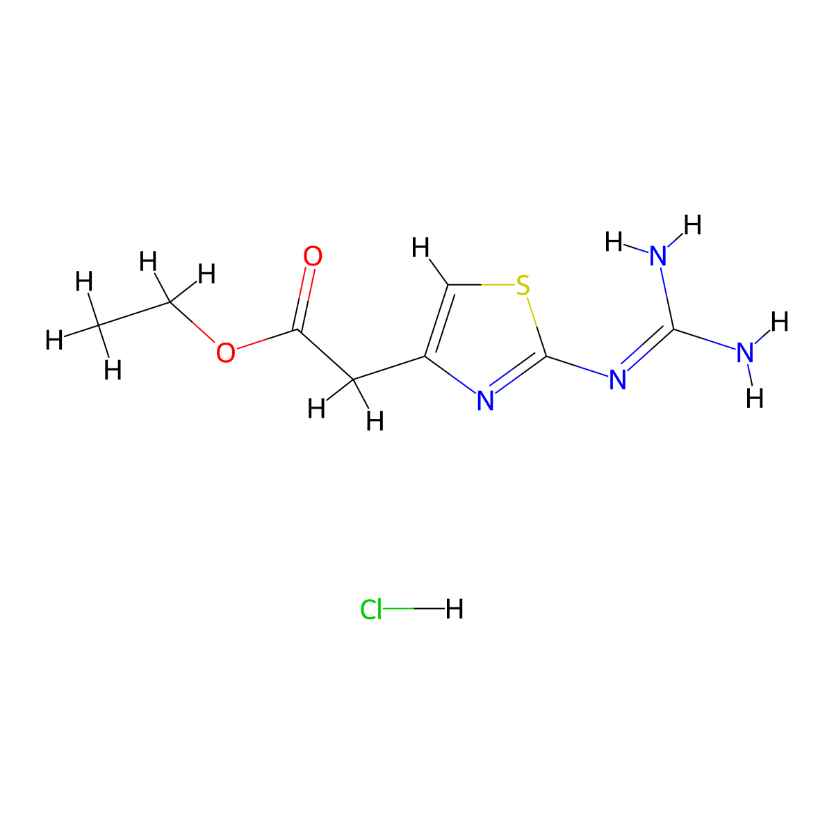 Ethyl 2-(2-carbamimidamido-1,3-thiazol-4-yl)acetate hydrochloride molecular structure, CAS 1272756-56-5