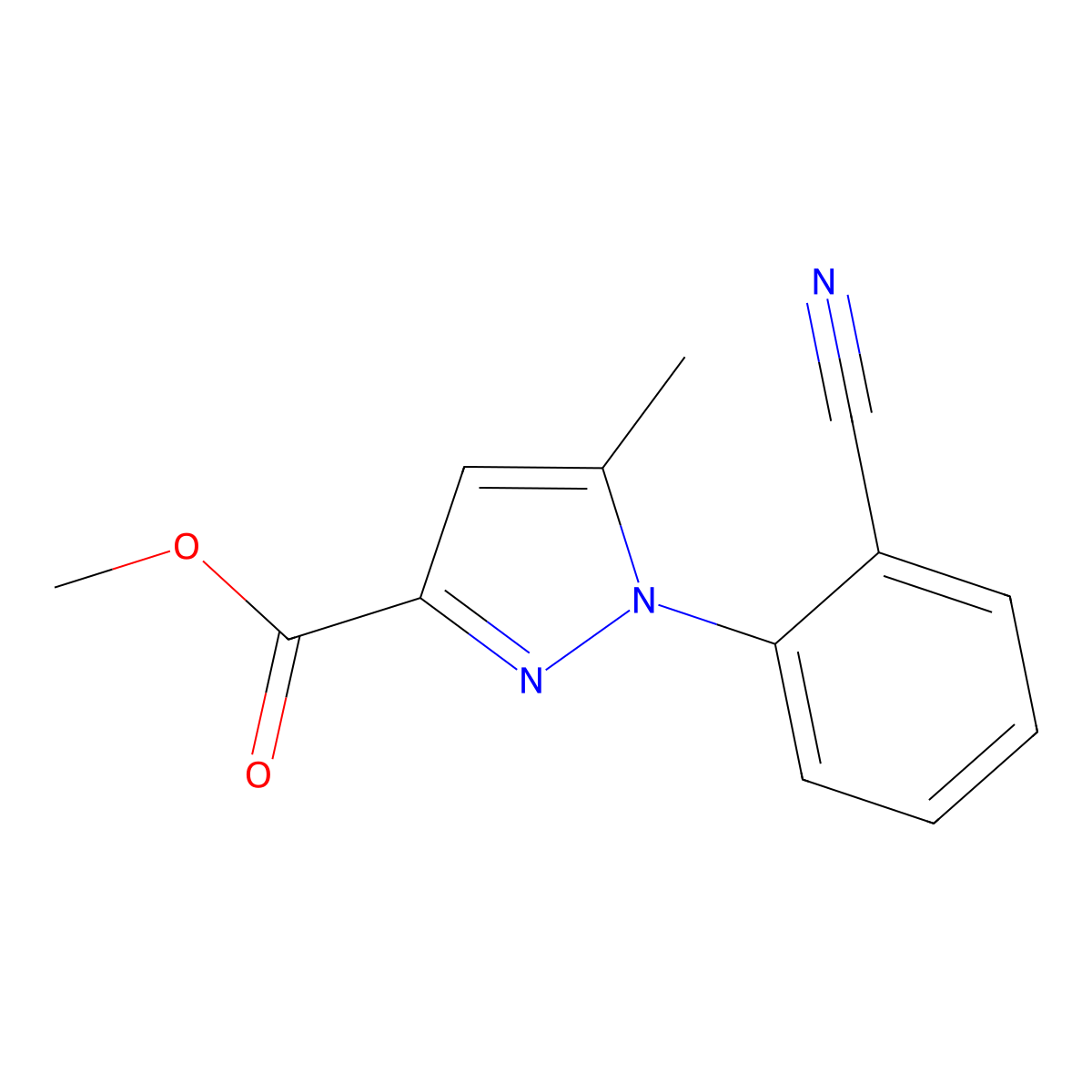 methyl 1-(2-cyanophenyl)-5-methyl-1H-pyrazole-3-carboxylate molecular structure, CAS 1272756-57-6