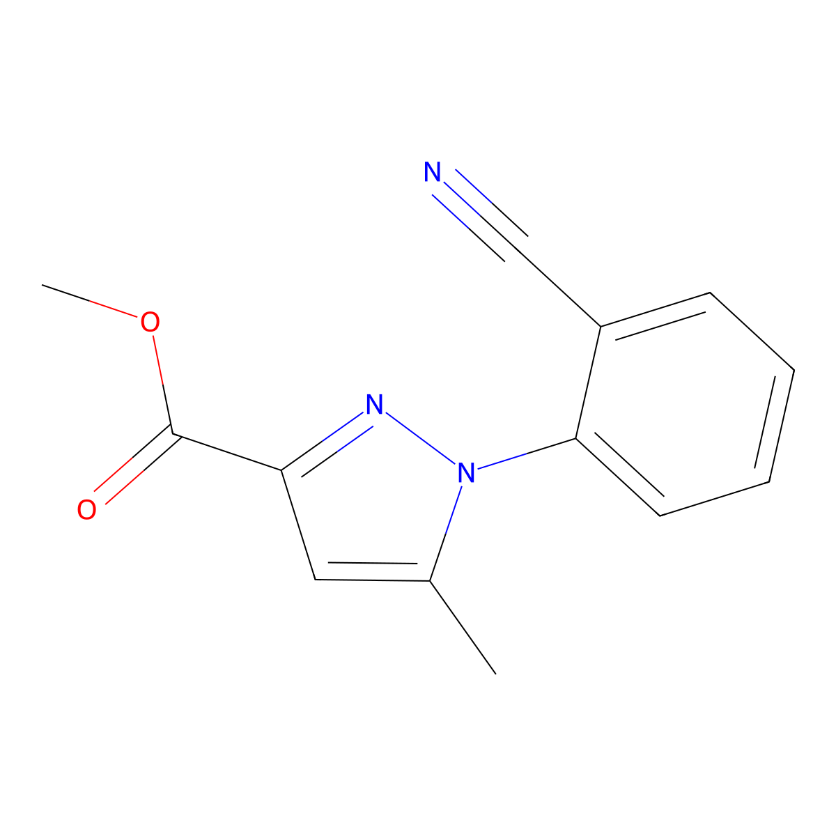 methyl 1-(2-cyanophenyl)-5-methyl-1H-pyrazole-3-carboxylate molecular structure, CAS 1272756-57-6