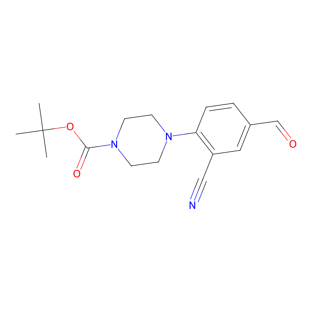 Tert-butyl 4-(2-cyano-4-formylphenyl)piperazine-1-carboxylate molecular structure, CAS 1272756-58-7