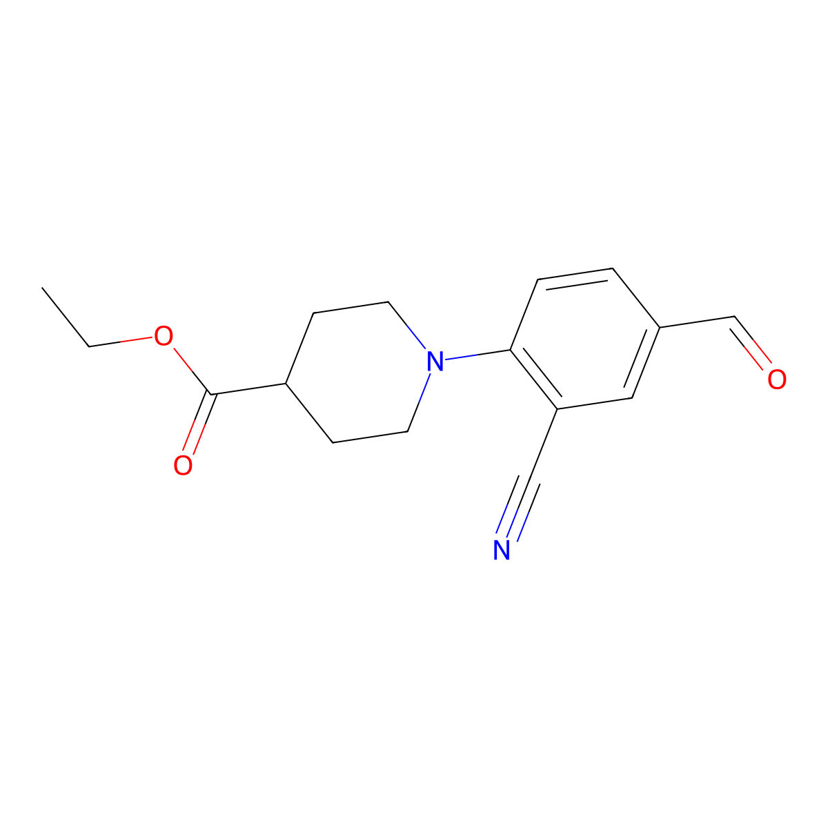 Ethyl 1-(2-cyano-4-formylphenyl)piperidine-4-carboxylate molecular structure, CAS 1272756-67-8