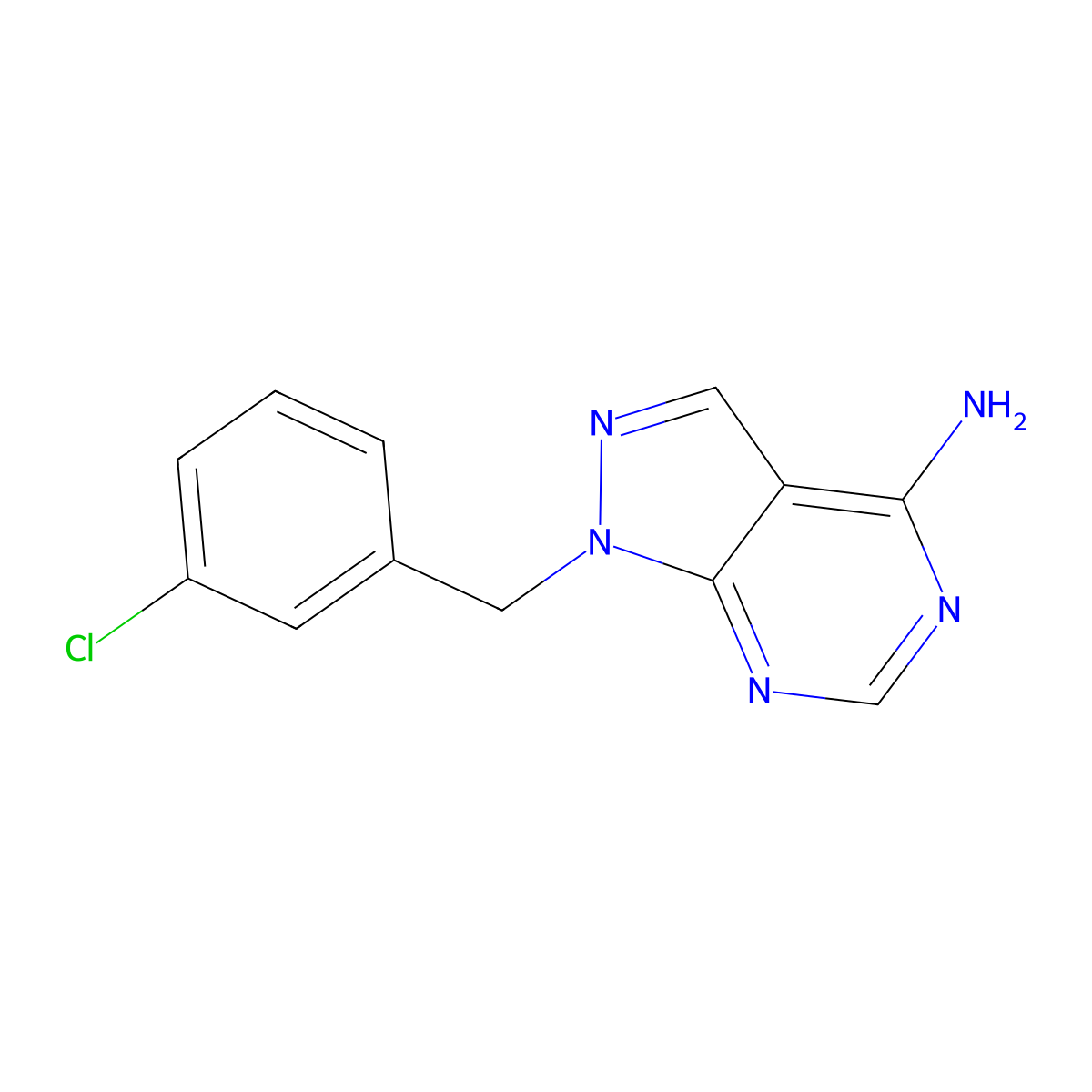 1-((3-chlorophenyl)methyl)-1H-pyrazolo(3,4-d)pyrimidin-4-amine molecular structure, CAS 1272840-83-1