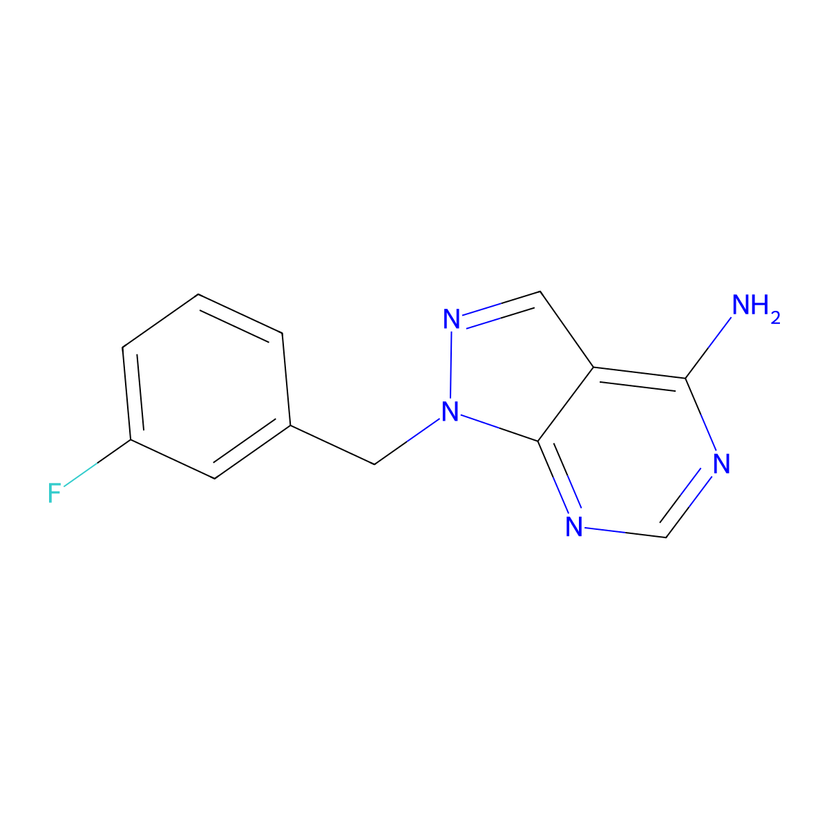 1-((3-fluorophenyl)methyl)-1H-pyrazolo(3,4-d)pyrimidin-4-amine molecular structure, CAS 1272886-38-0