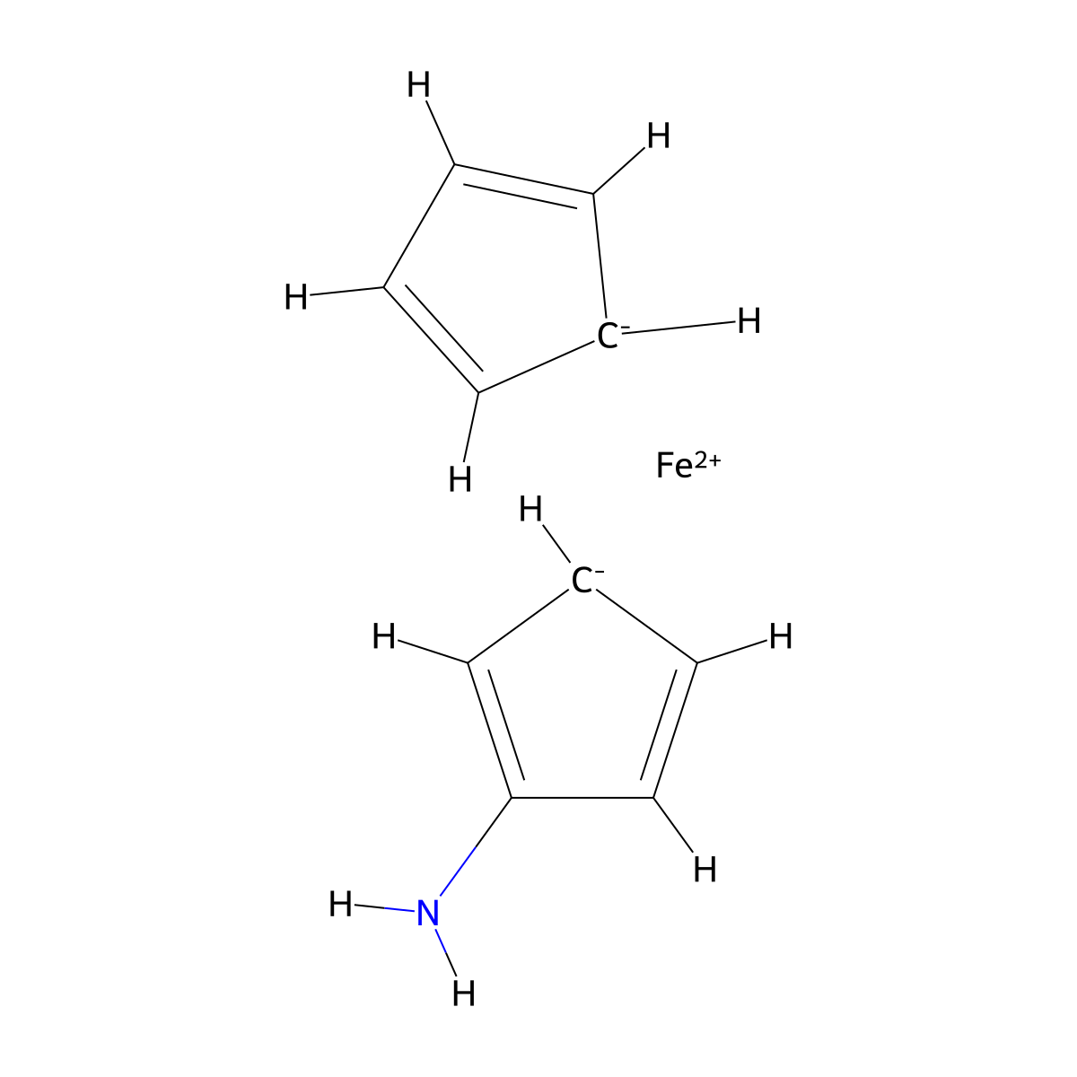 Iron(2+) 2-aminocyclopenta-2,4-dien-1-ide cyclopenta-2,4-dien-1-ide (1/1/1) molecular structure, CAS 1273-82-1