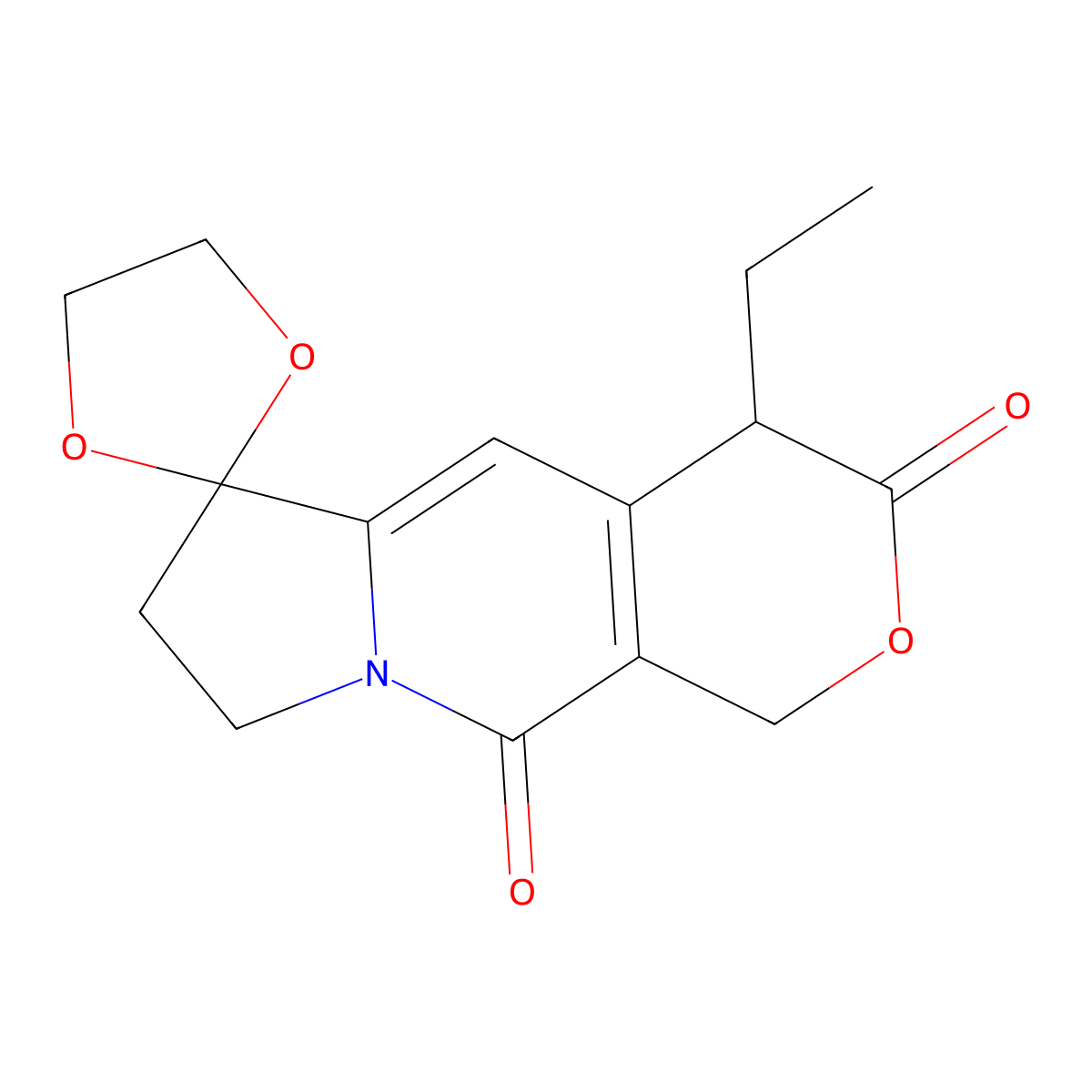 4-Ethyl-1,4,7,8-tetrahydro-3H,10H-spiro[pyrano[3,4-f]indolizine-6,2'-[1,3]dioxolane]-3,10-dione molecular structure, CAS 127318-97-2