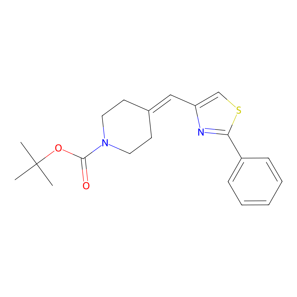 1-(t-Butoxycarbonyl)-4-[(2-phenyl-1,3-thiazol-4-yl)-methylene]-piperidine molecular structure, CAS 1273330-06-5