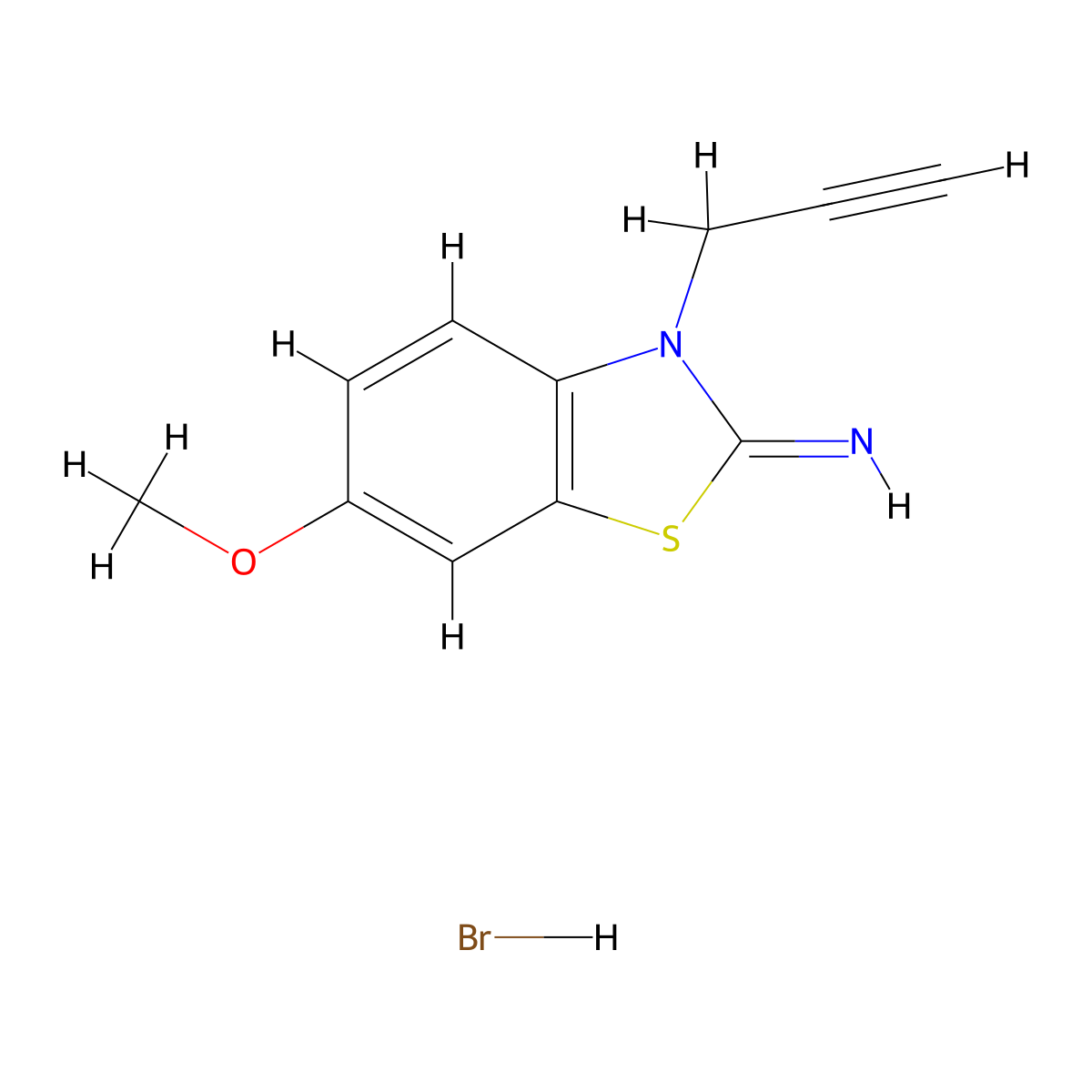 6-methoxy-3-(prop-2-yn-1-yl)benzo[d]thiazol-2(3H)-imine hydrobromide molecular structure, CAS 127346-14-9