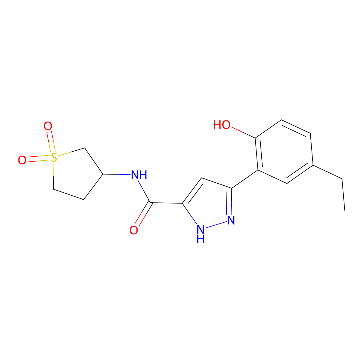 N-(1,1-dioxidotetrahydrothiophen-3-yl)-5-(5-ethyl-2-hydroxyphenyl)-1H-pyrazole-3-carboxamide molecular structure, CAS 1273553-45-9