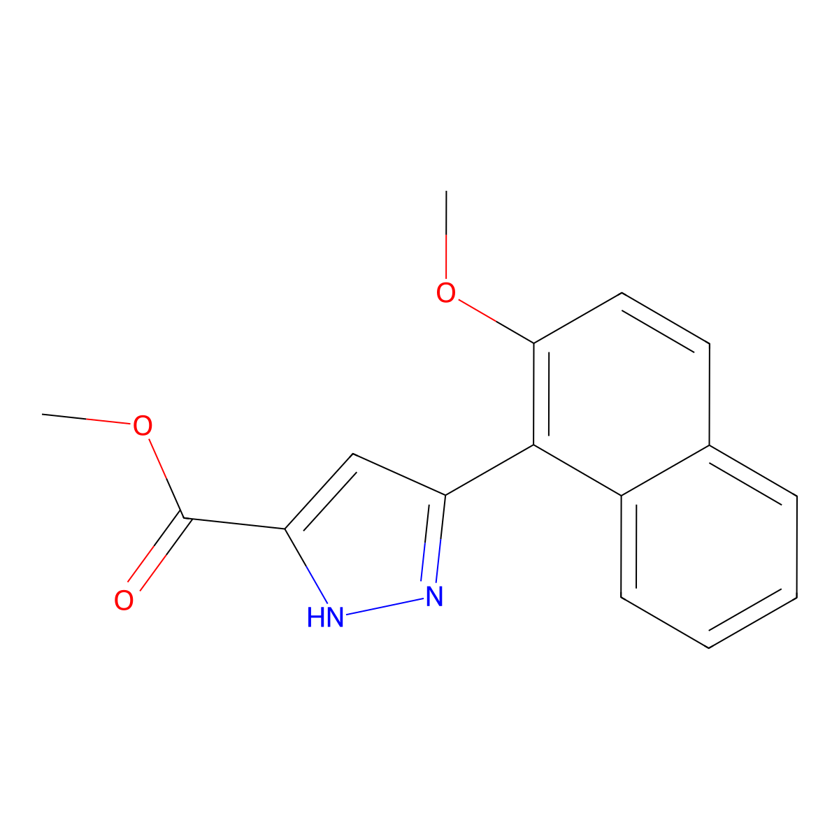 methyl 3-(2-methoxynaphthalen-1-yl)-1H-pyrazole-5-carboxylate molecular structure, CAS 1273553-85-7